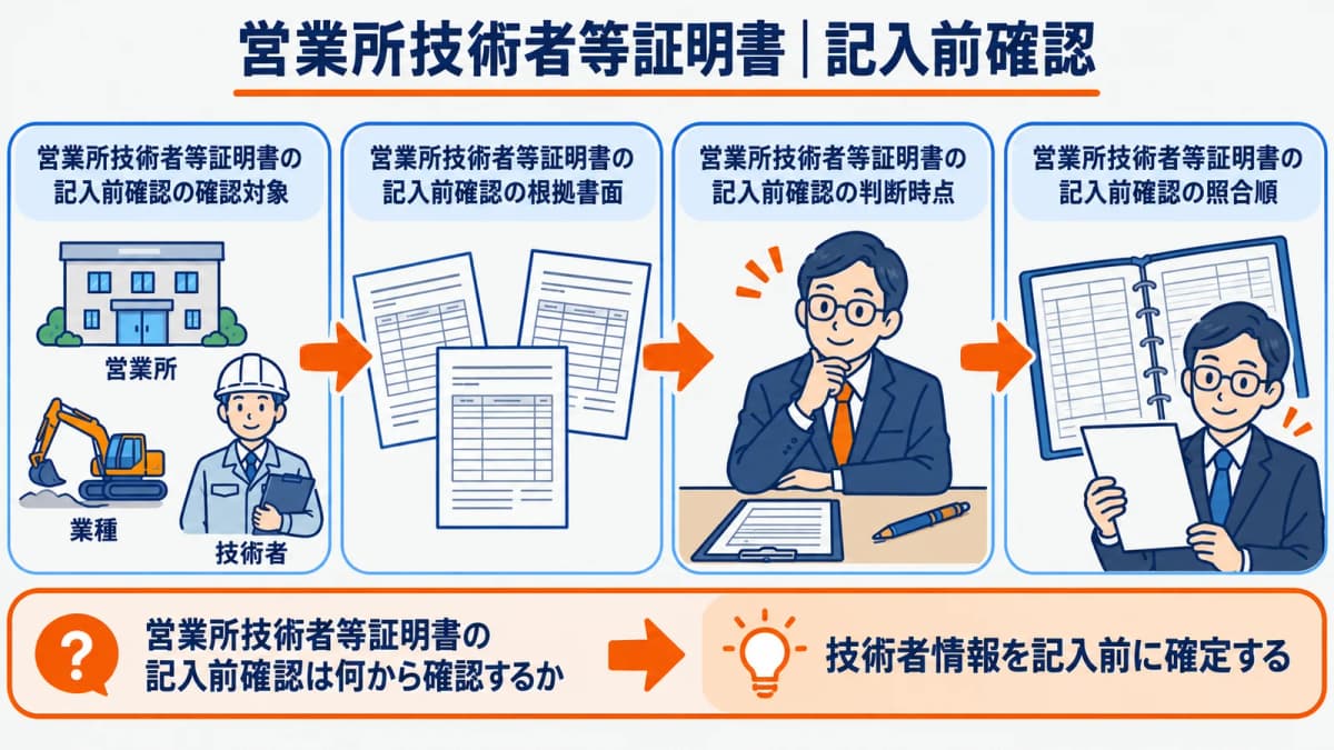 営業所業種技術者の組合せを確認する記入前の図