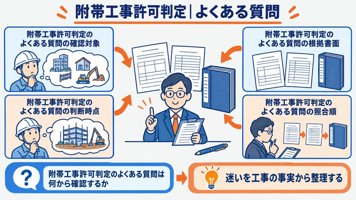 附帯工事の許可判定で迷いやすい質問を整理した図