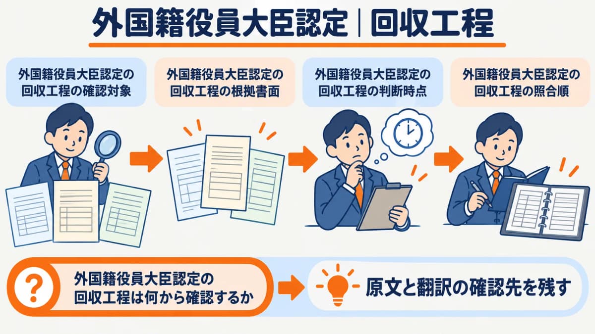 発行国原文翻訳確認先を並べる外国関係資料の回収工程