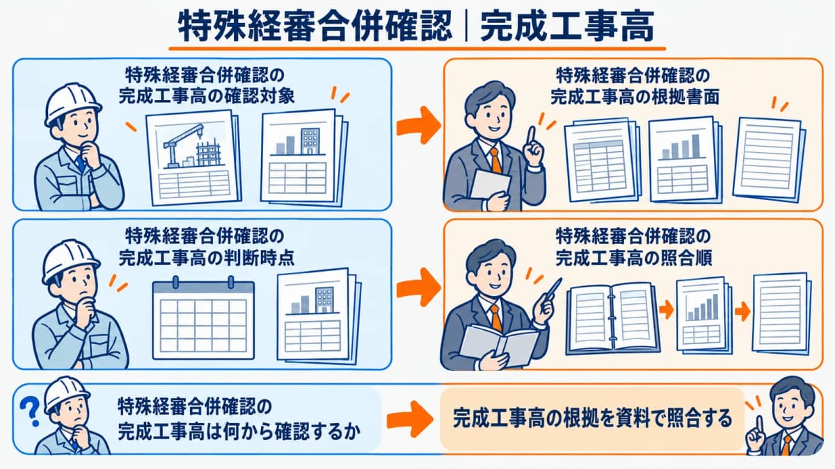 合併沿革と完成工事高資料を照合する算定確認図