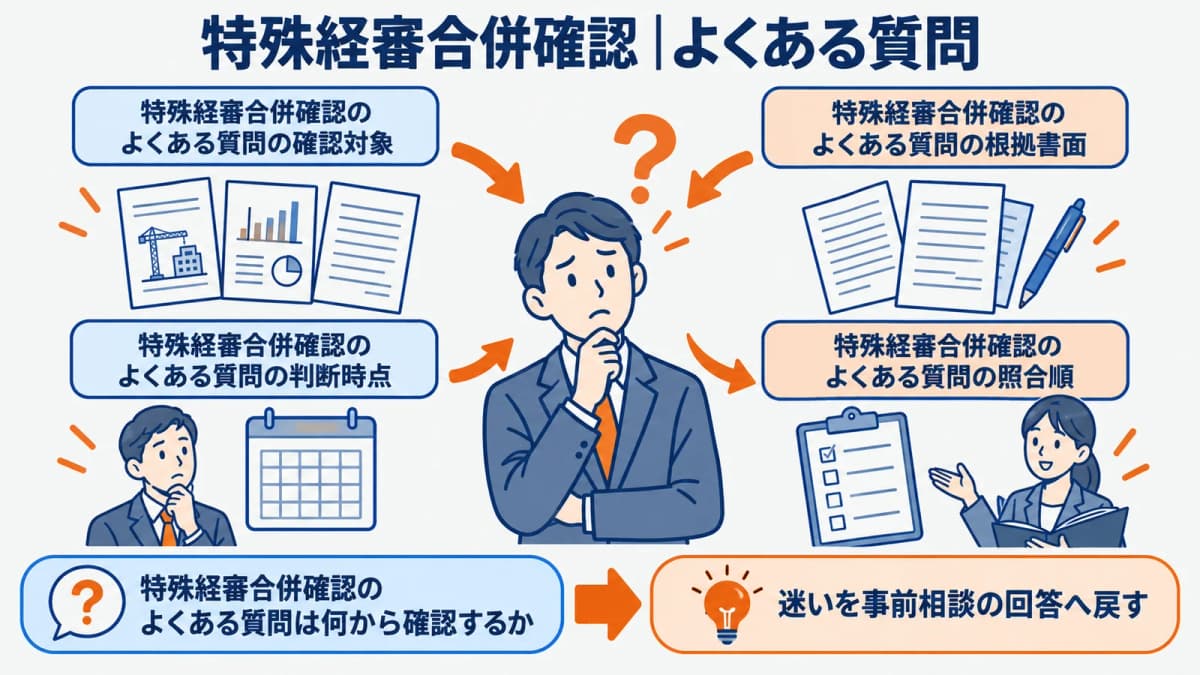 合併後の経審対応で迷いやすい質問を整理した図