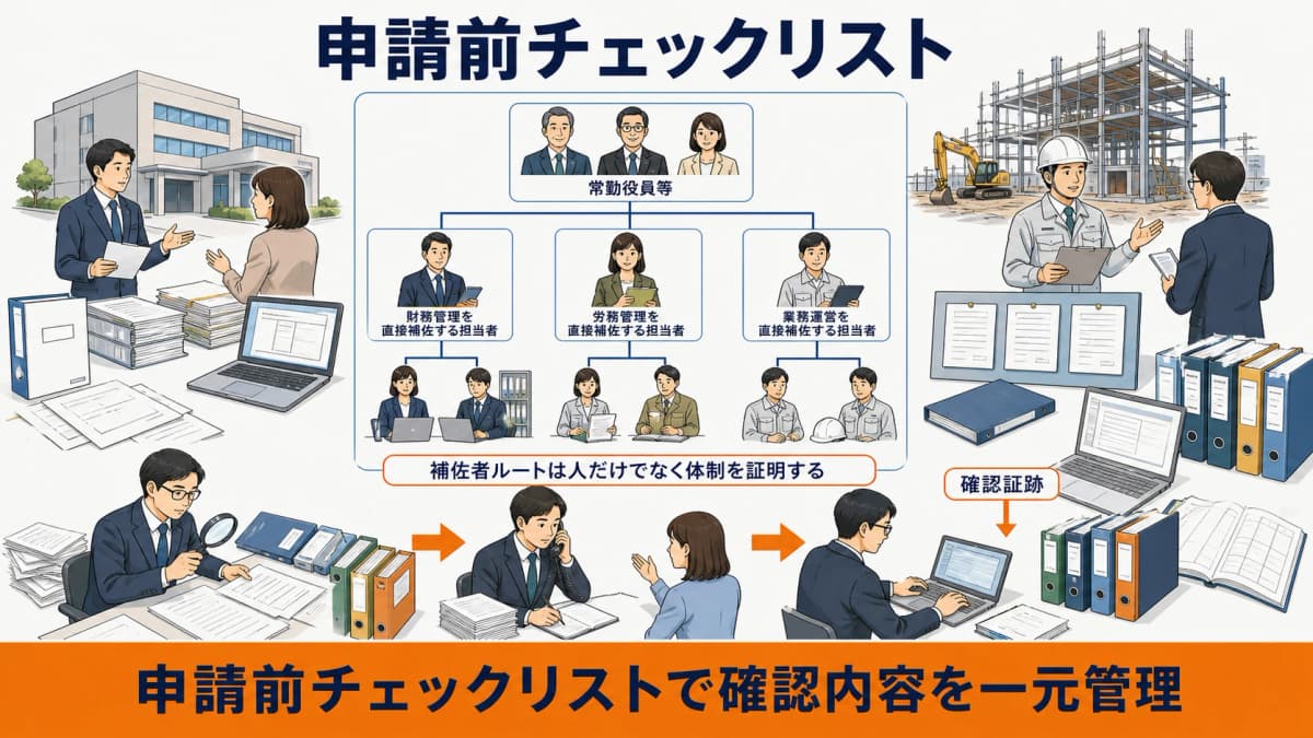 補佐者ルートの経験と証明書と組織体制を確認する申請前チェックリスト