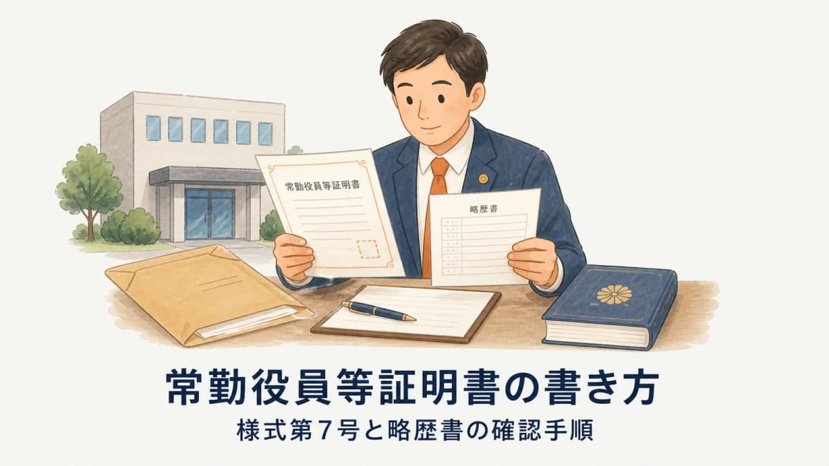 常勤役員等証明書の書き方|様式第7号と略歴書の確認手順【2026年】