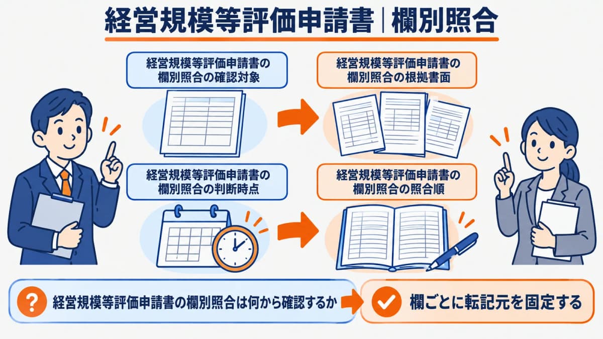 申請書の基本欄と数値欄を別資料に照合する図