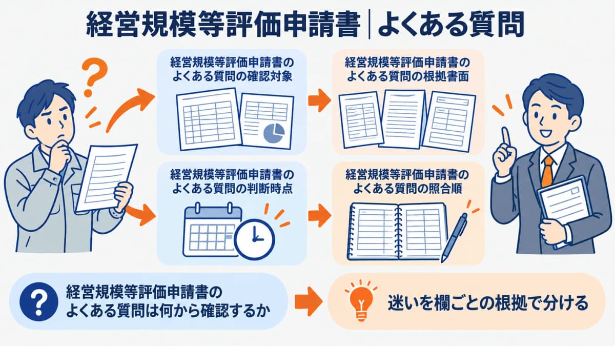 経営規模等評価申請書で迷いやすい質問を整理した図