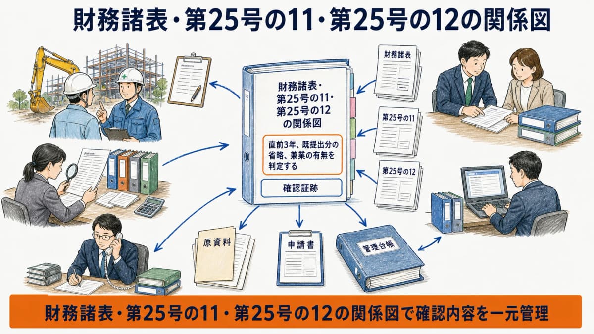 財務諸表と様式第25号の11と第25号の12を対象期で結ぶ図