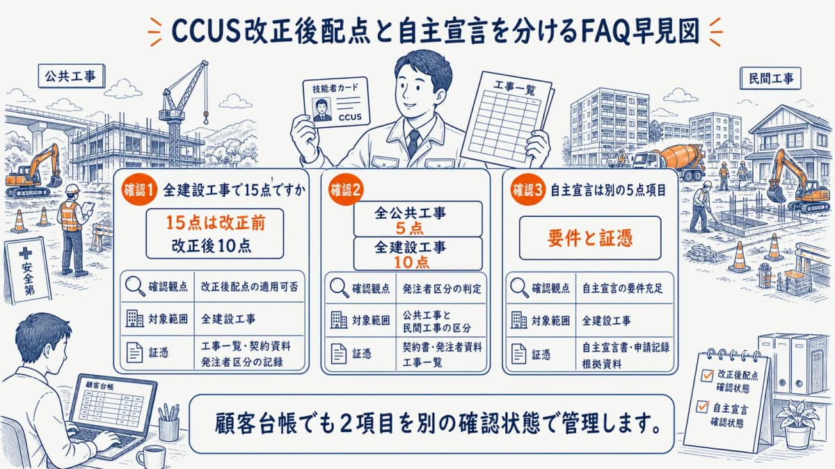 CCUS改正後配点と自主宣言を分けるFAQ早見図