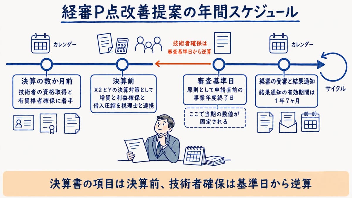経審P点改善提案の年間スケジュールイメージ