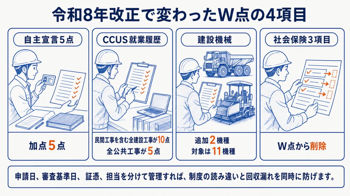 自主宣言・CCUS・建設機械・社会保険の4変更点