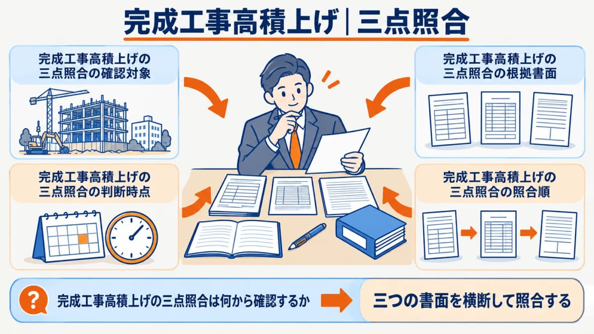 別紙一付表工事経歴書の三点照合を示すレビュー図