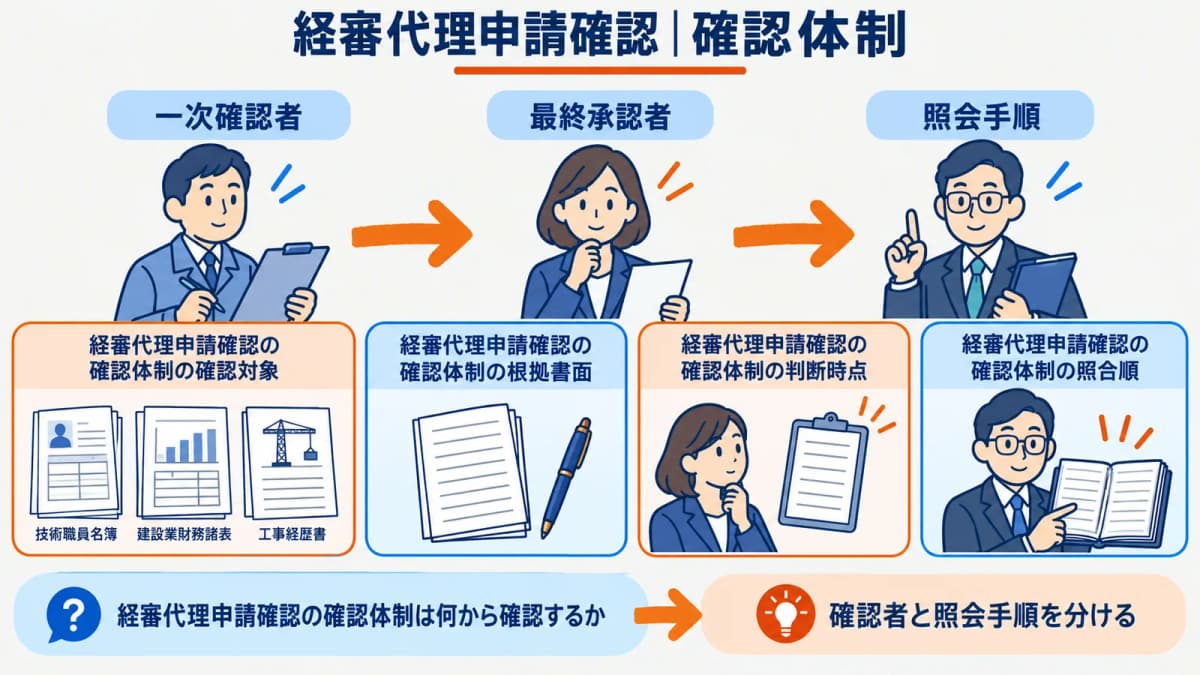 一次確認者最終承認者照会手順を分ける確認体制の図