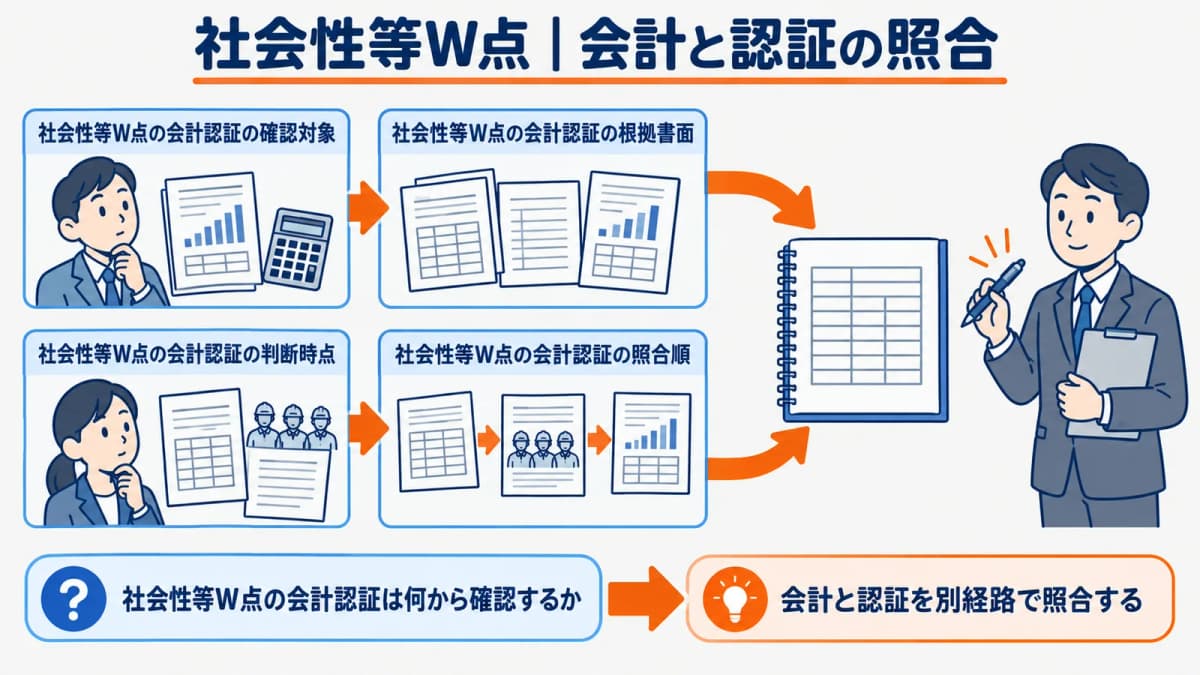 会計資料と認証資料を別の確認経路で照合する図