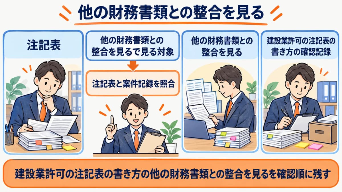 他の財務書類との整合の確認を行政書士事務所の確認順に整理した図
