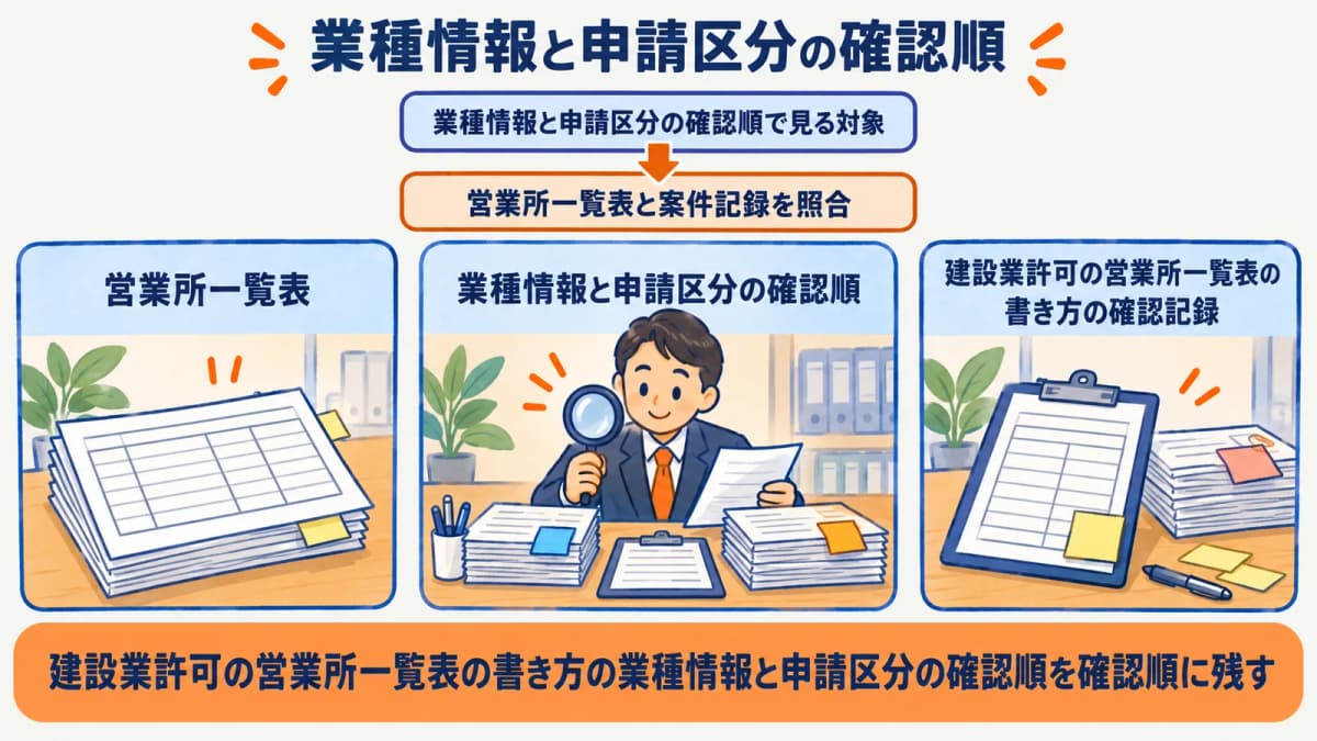 営業所情報と申請区分を別々に確認する流れを示した図