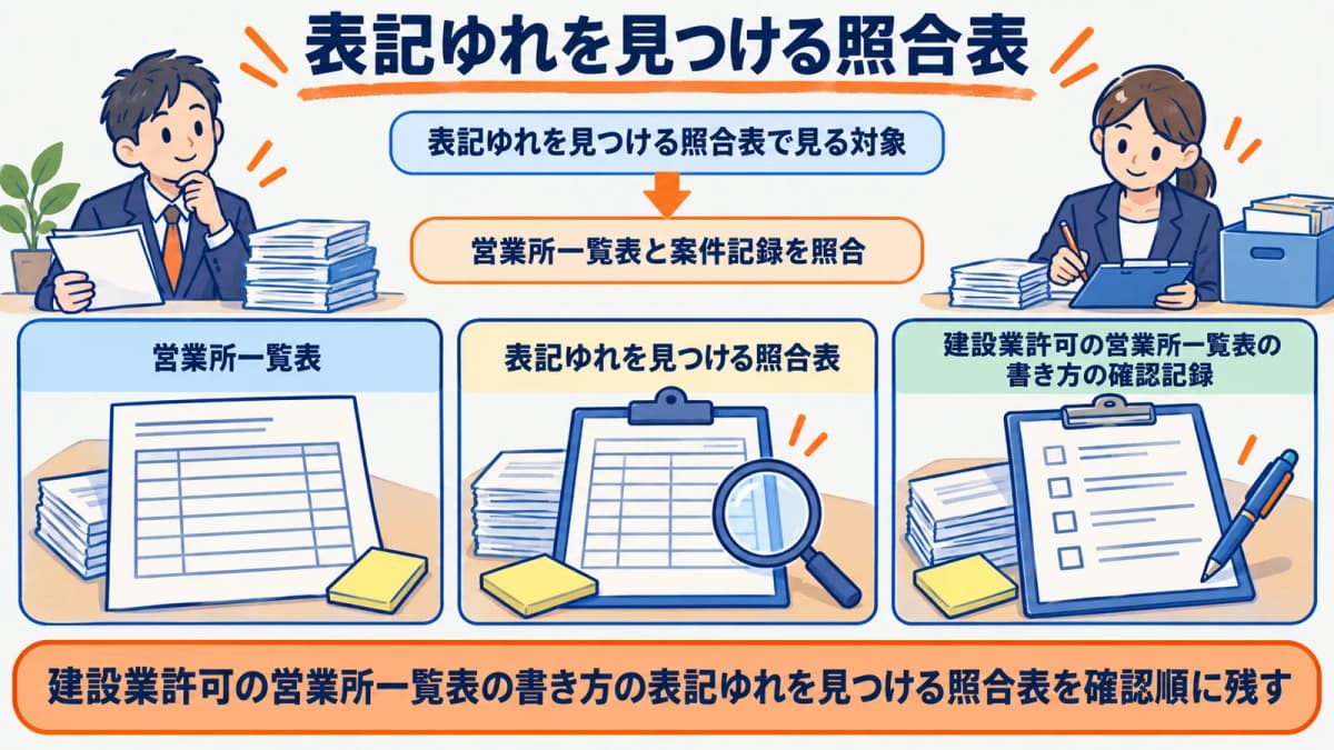 営業所一覧表の回収元・転記元・照合先を対応づけた図