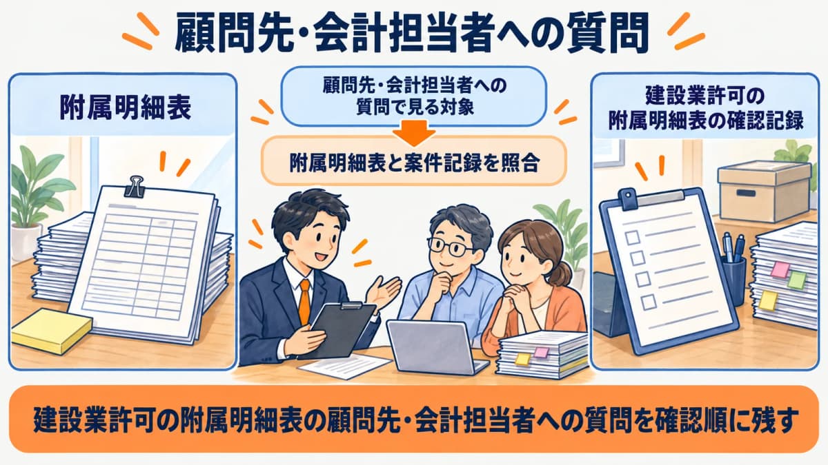 顧問先・会計担当者への質問を行政書士事務所の確認順に整理した図