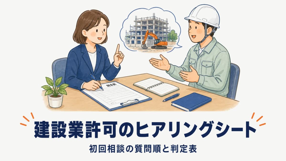 建設業許可のヒアリングシート|初回相談の質問順と判定表【2026年】
