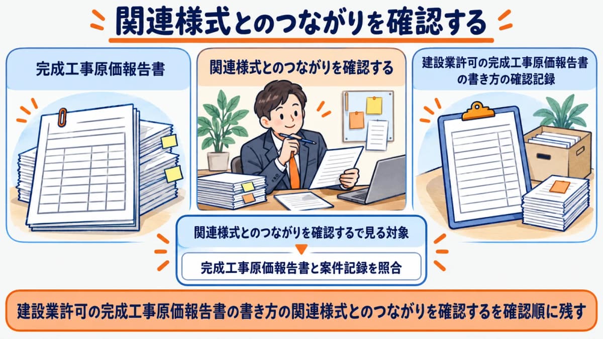 関連様式とのつながりの確認を行政書士事務所の確認順に整理した図