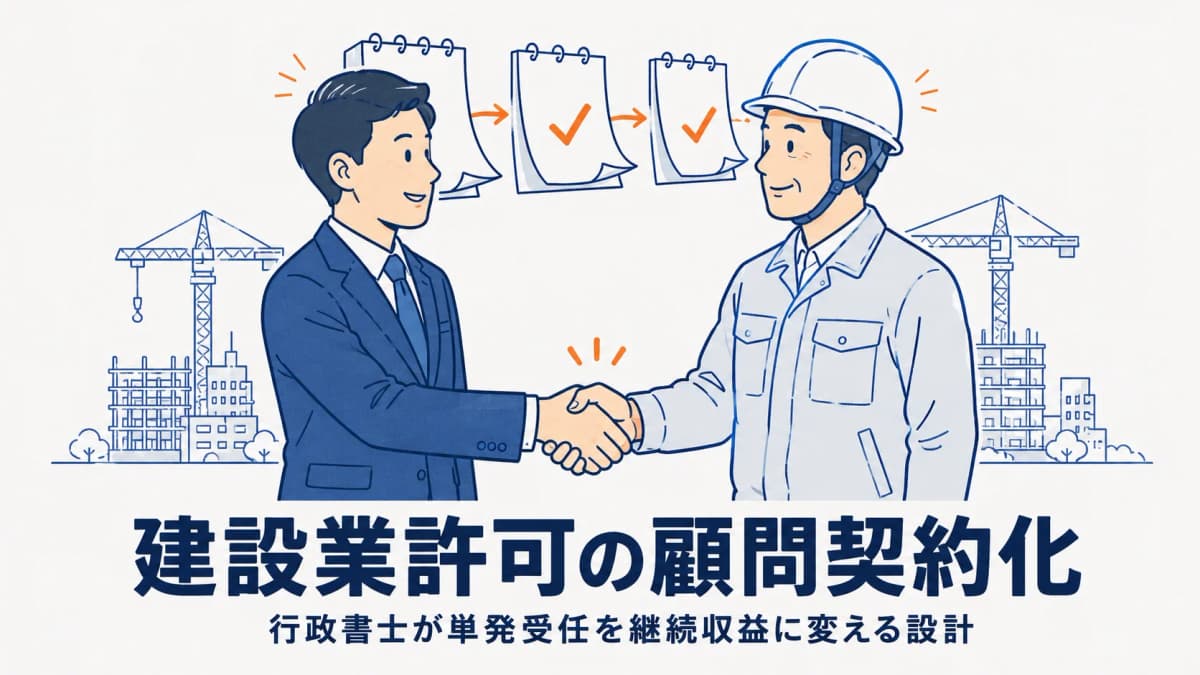 建設業許可の顧問契約化|行政書士が単発受任を継続収益に変える設計【2026年版】