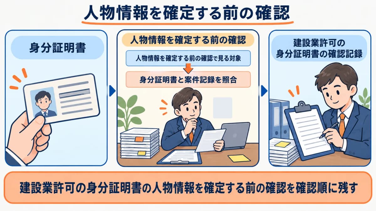 人物情報を確定する前の確認を行政書士事務所の確認順に整理した図