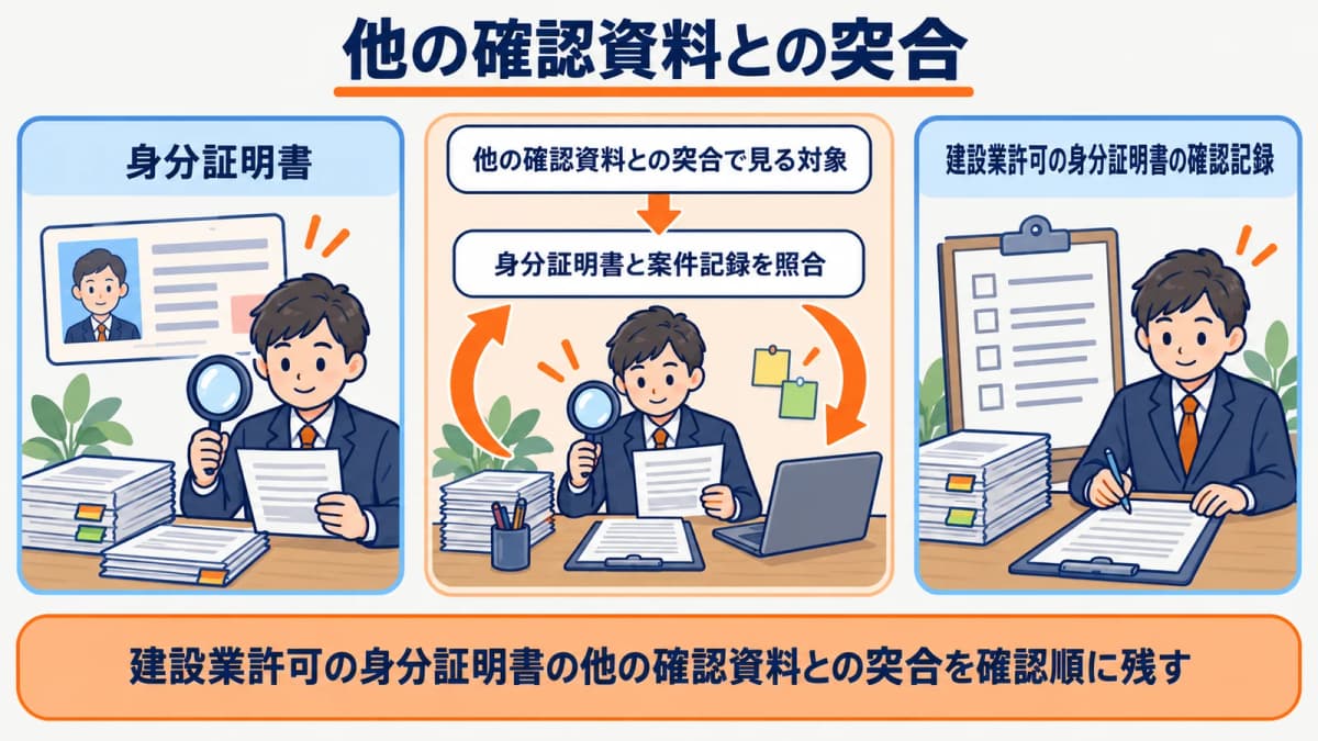 他の確認資料との突合を行政書士事務所の確認順に整理した図
