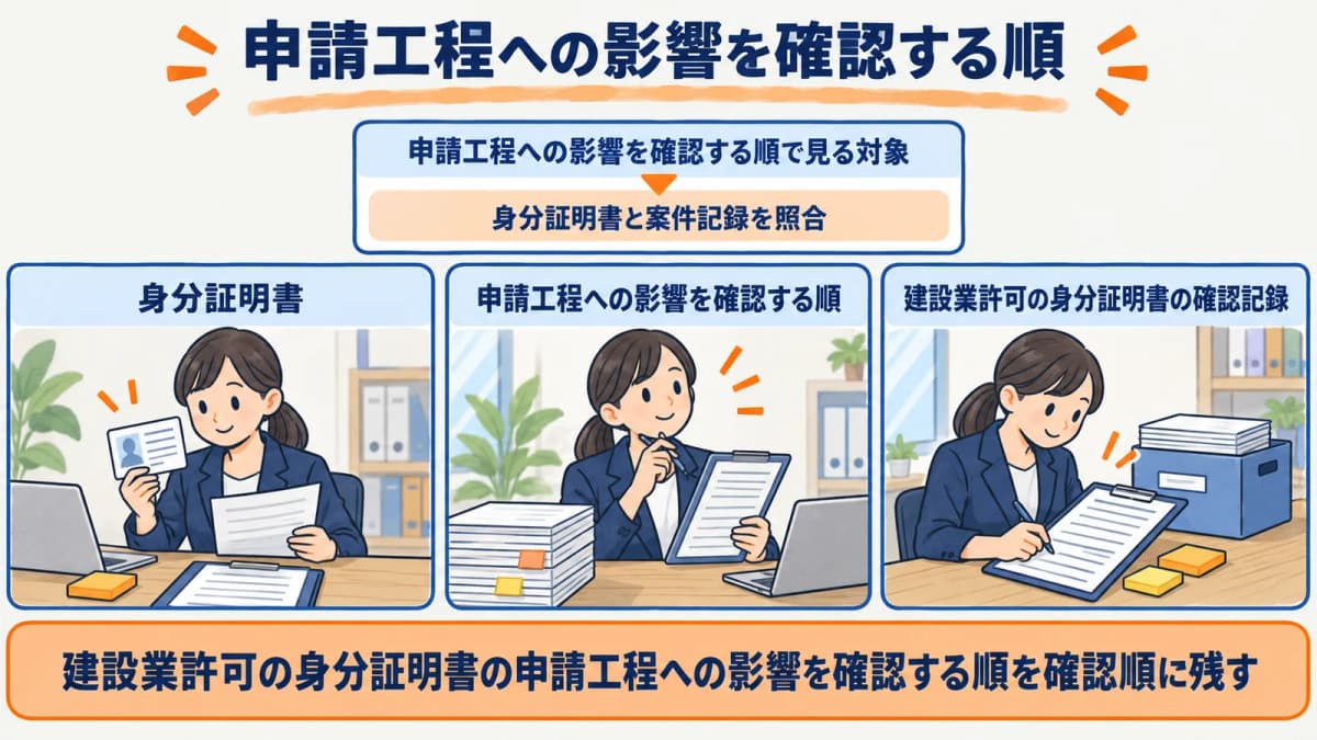 申請工程への影響を確認する順を行政書士事務所の確認順に整理した図