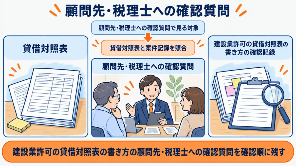 顧問先・税理士への確認質問を行政書士事務所の確認順に整理した図