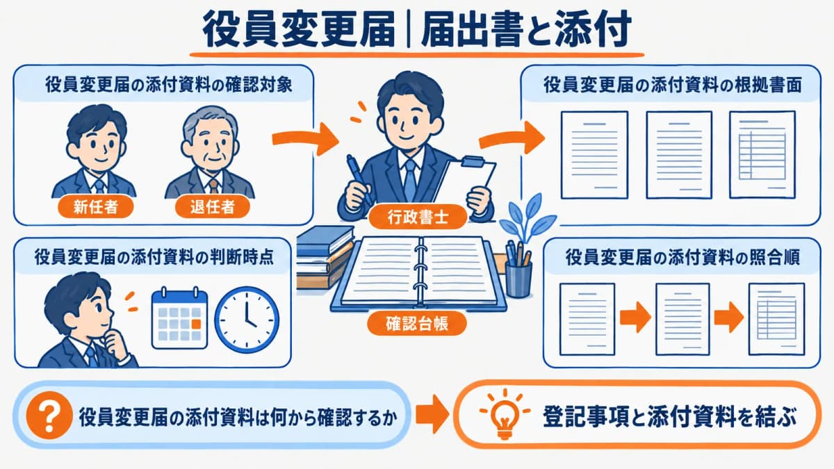 新任者と退任者の資料を登記事項と照合する図