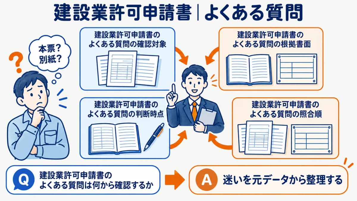 建設業許可申請書の本票別紙で迷いやすい質問を整理した図
