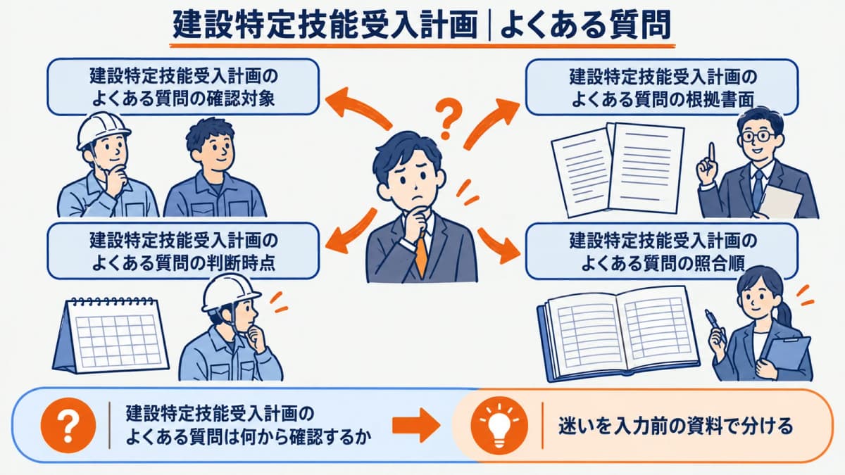 建設特定技能受入計画で迷いやすい質問を整理した図