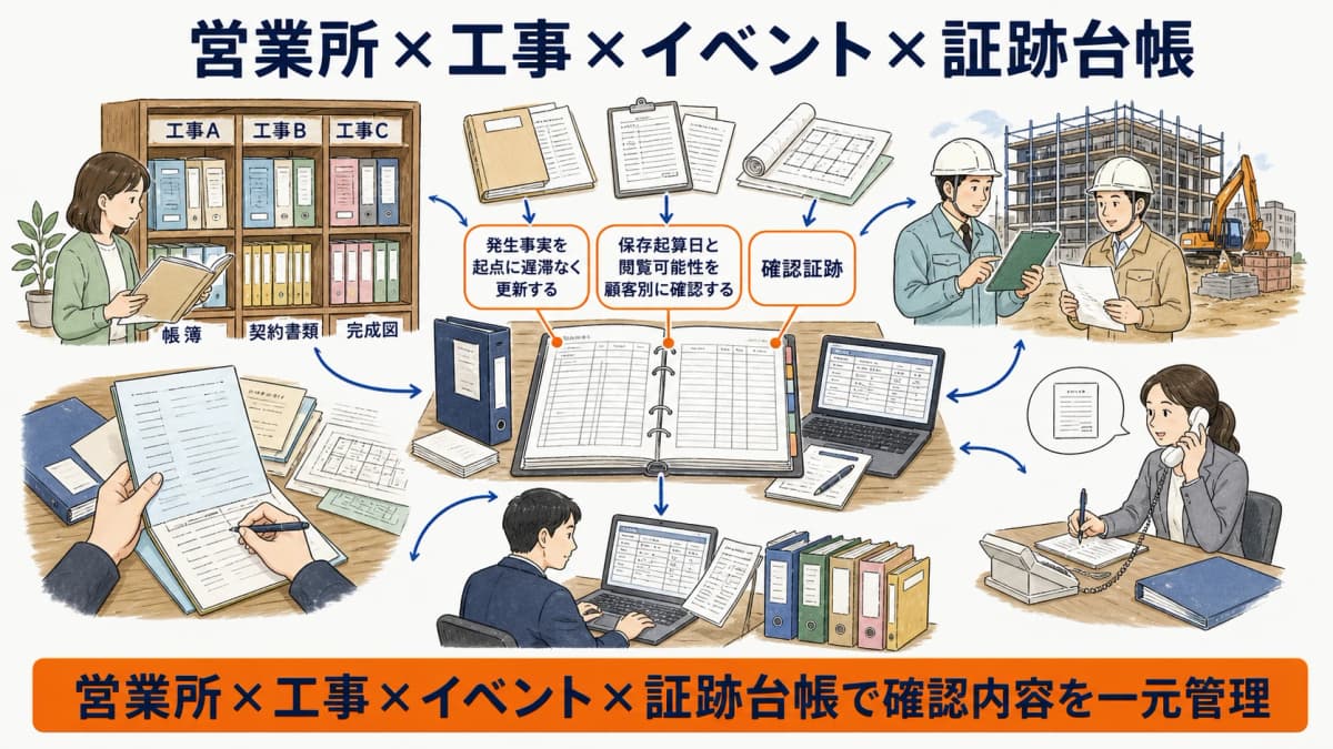 営業所と工事と発生イベントと証跡を一行で結ぶ帳簿監査台帳