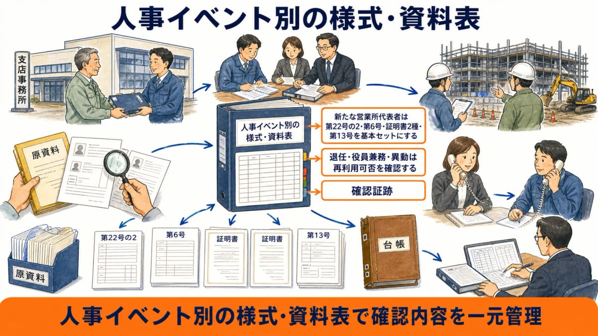 選任と交代と退任ごとに様式と証明資料を分けた一覧図