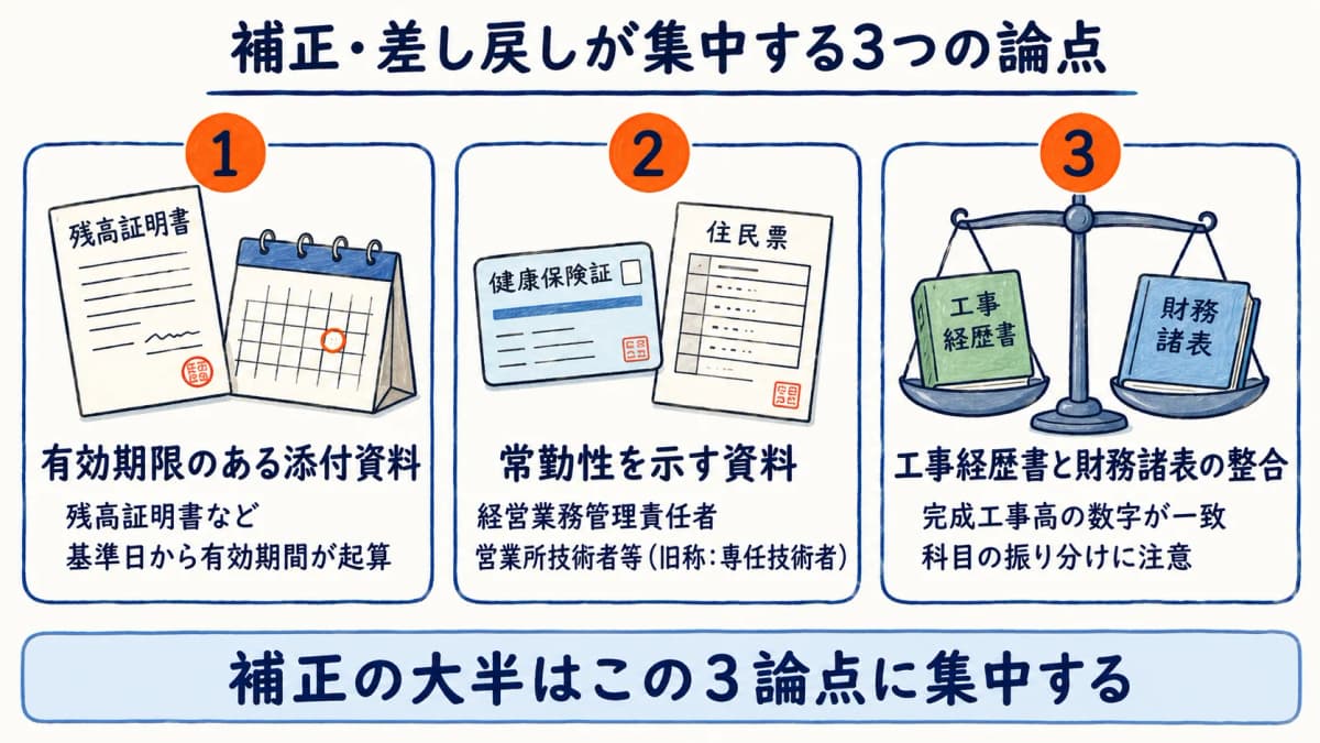 補正・差し戻しが集中する3つの論点