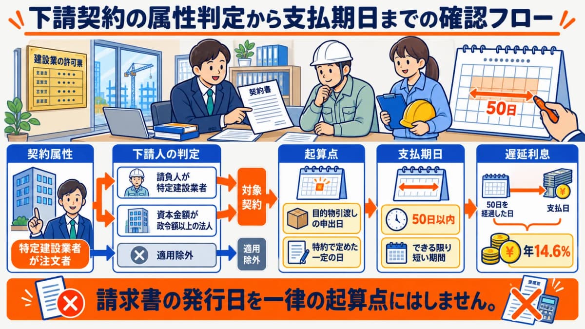下請契約の属性判定から支払期日までの確認フロー