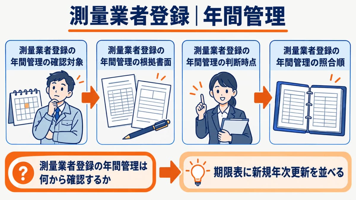 決算日登録満了日提出期限を並べる年間管理の図