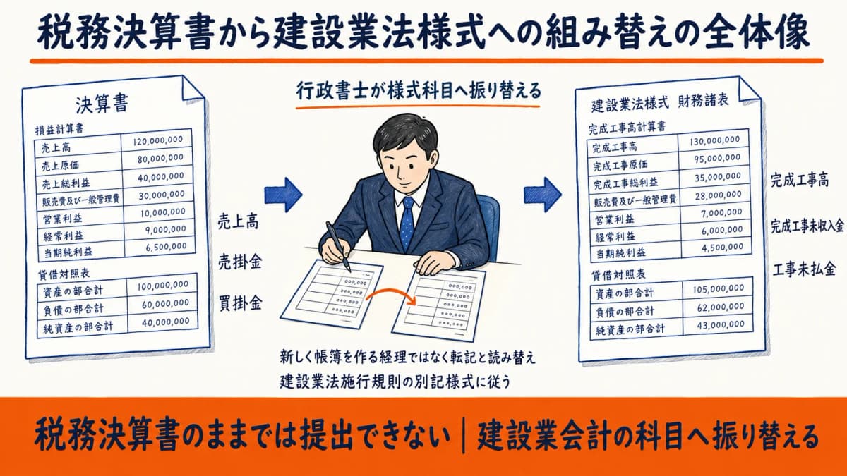 税務決算書から建設業法様式への組み替えの全体像